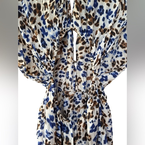 Victoria's Secret S Coverup Dress Swim Bikini Blue Brown Leopard Print 100% Silk - Picture 5 of 7